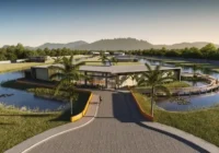Vista aérea do resort com lago e área de lazer — Allegro Family Resort