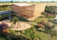 Área de lazer com quadras, playground e salão de festas moderno — Mirador Playa Arenas