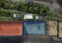 Vista aérea de quadras esportivas e área de lazer do condomínio — Navagio Life Homes